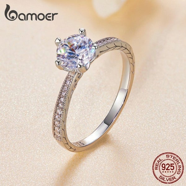 925 Sterling Silver D Colour VVS1 EX Round Cut Elegant Pattern Ring For Women Carousel 2