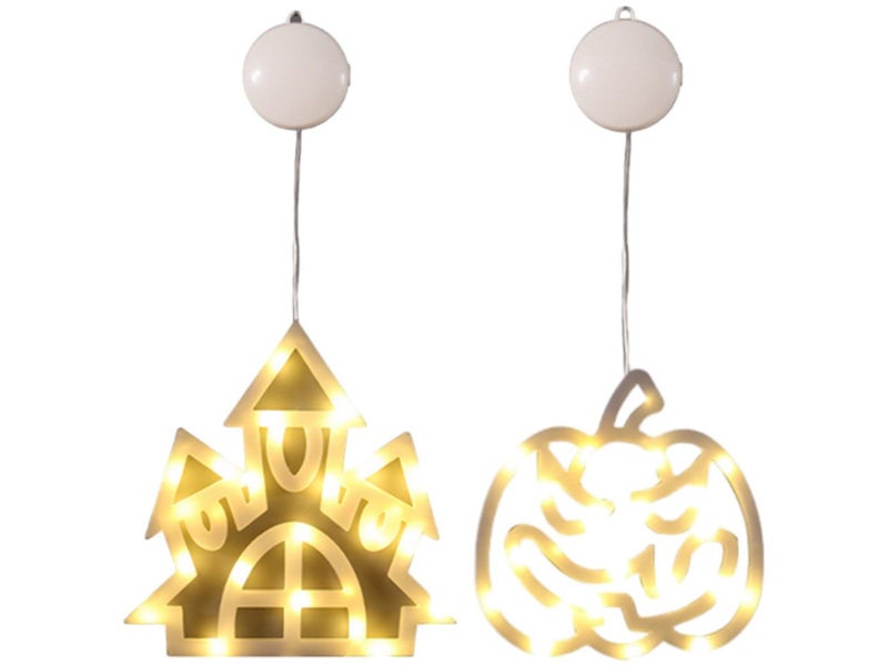 2 X Halloween Window Pumpkin Castle LED Light with Suction Cup Battery Operated Carousel 1