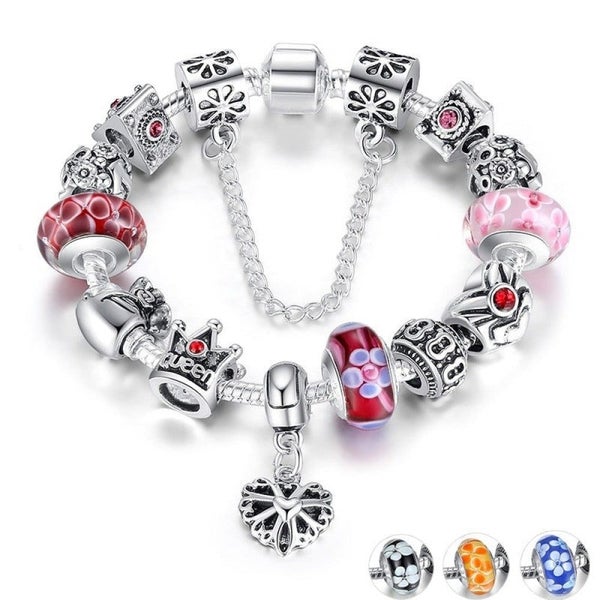 Silver Plated Queen Crown Beads Charms Bracelet For Women Carousel 2