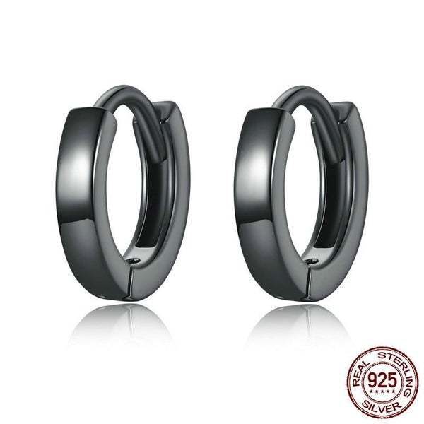New 925 Sterling Silver Black Gold Ear Buckles Simplicity Hoop Earrings Korea... Carousel 2