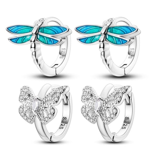 925 Sterling Silver Colourful Dragonfly Butterfly Animal Earrings For Women E... Carousel 2