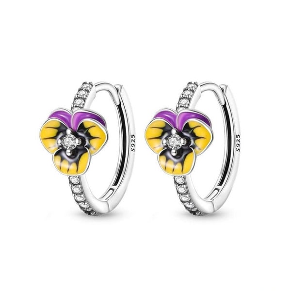Sparkling Zircon Earrings 925 Sterling Silver Colourful Flower Butterfly Bee ... Carousel 2