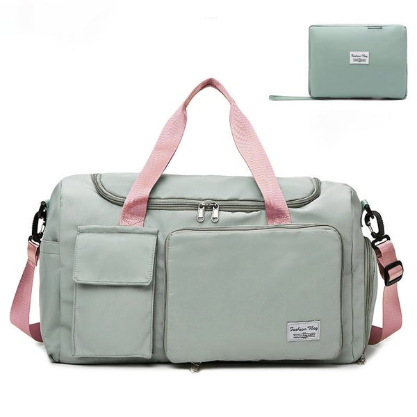 Waterproof Travel Duffle Bag Foldable with Shoe Compartment Wet Pocket-GreenPink Carousel 1
