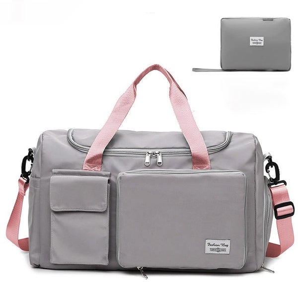 Waterproof Travel Duffle Bag Foldable with Shoe Compartment Wet Pocket-Grey Pink Carousel 1