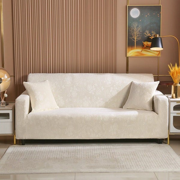 Stretch Sofa Cover Vintage Embossed Flower Slipcover for Couch Chair-Beige Carousel 1