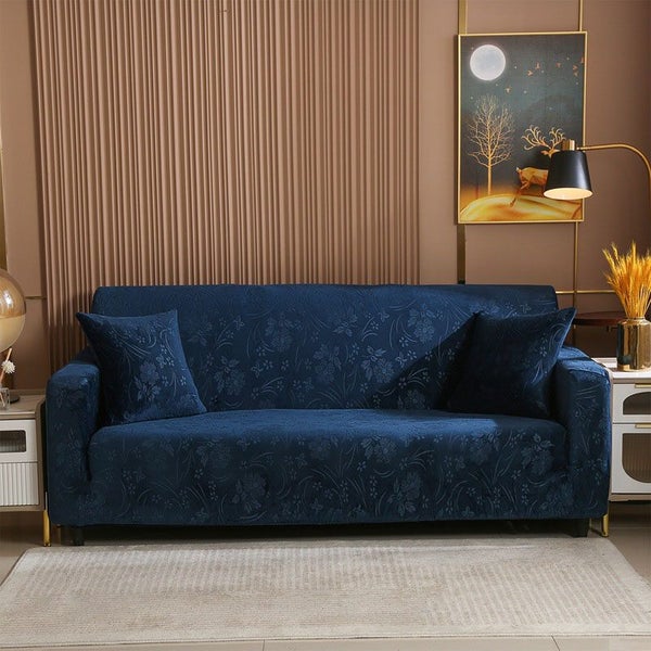 Stretch Sofa Cover Vintage Embossed Flower Slipcover for Couch Chair-Dark Blue Carousel 1