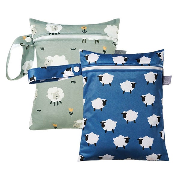 2Pcs Printed Water Resistant Dry Wet Bag Reusable Diaper Storage Bag-Blue Carousel 1