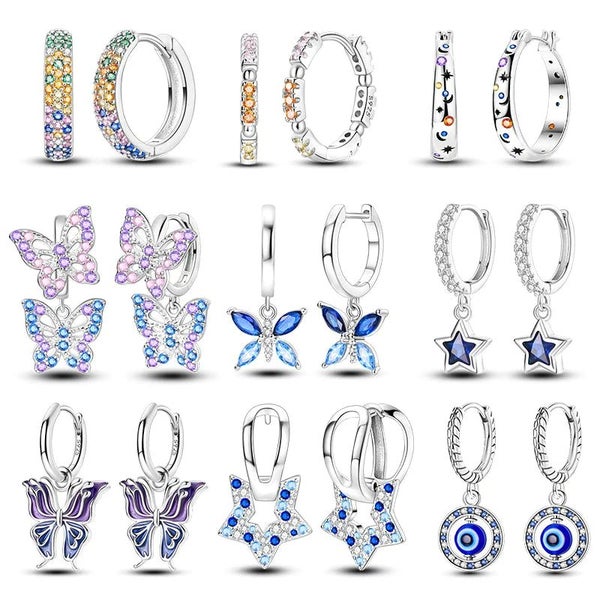 Womens 925 Sterling Silver Colourful Zircon Star Butterfly Devil's Eye Pendan... Carousel 2