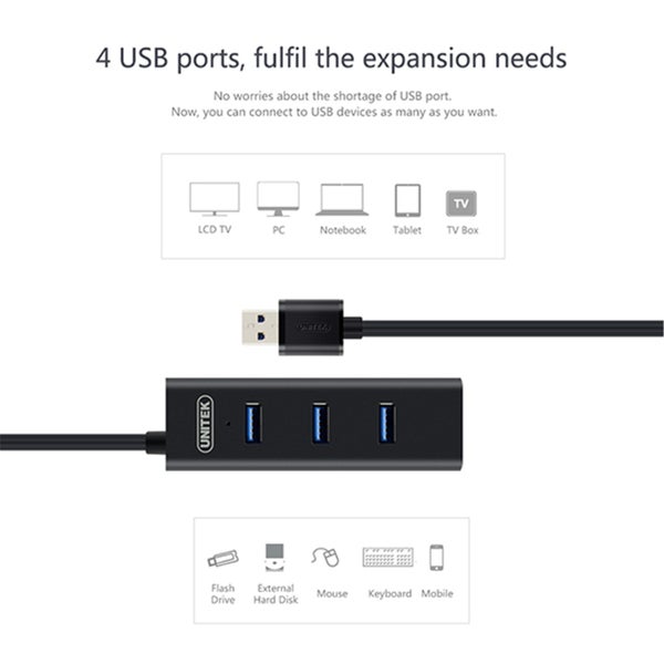 Unitek 4 Port USB 3.0 Hub Super Speed Data Transfer Rate up to 5Gbps - Plug & Carousel 2