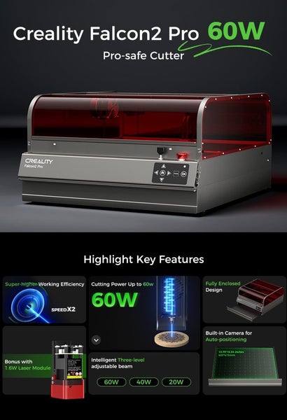 Creality Falcon2 Pro 60W, Fully Enclosed Laser Engraver & Cutter Carousel 2