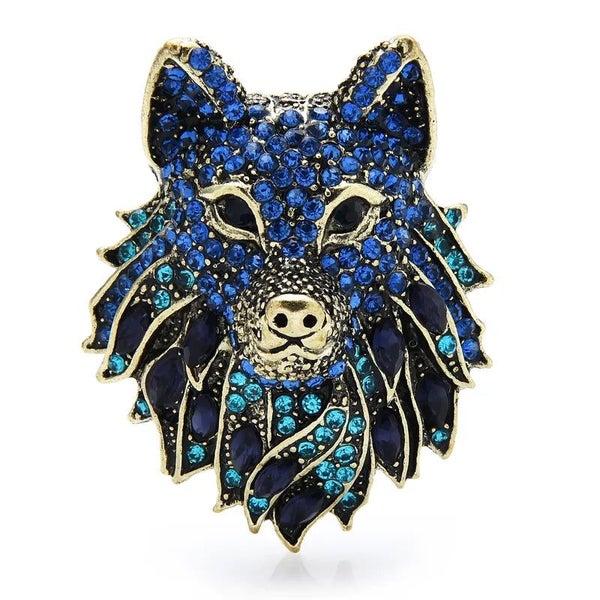 Wolf Brooch And Black And Blue Rhinestone Wolf Pin Unique Jewelry Gift Carousel 2