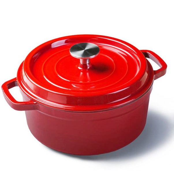 24cm Round Cast Iron Casserole Pot Enamel (Red) Carousel 1