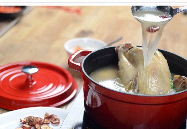 24cm Round Cast Iron Casserole Pot Enamel (Red) Carousel 4