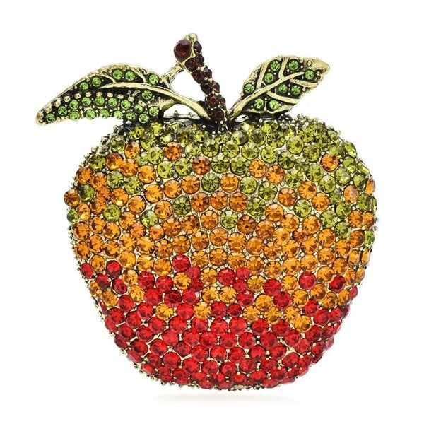 Apple Brooch Pin 2 Colour Rhinestone Fruit Accessory Carousel 2