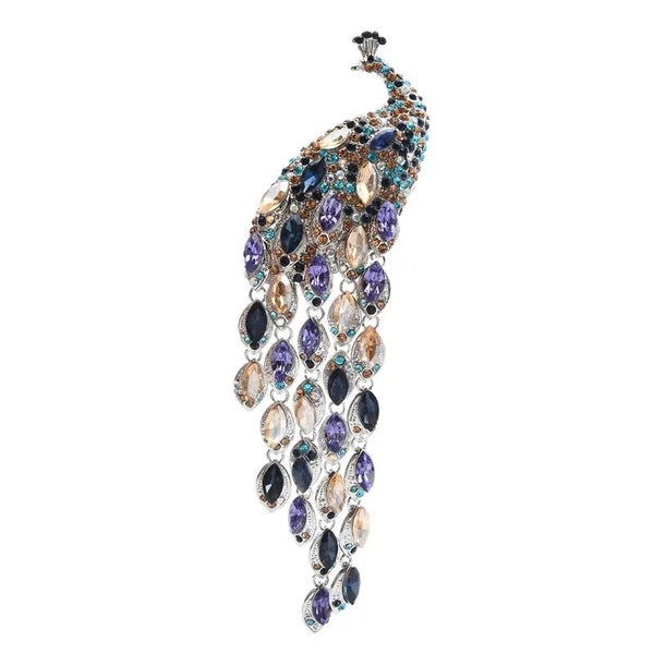 Peacock Brooch Rhinestone Tassel Tail Bird Pin Carousel 2