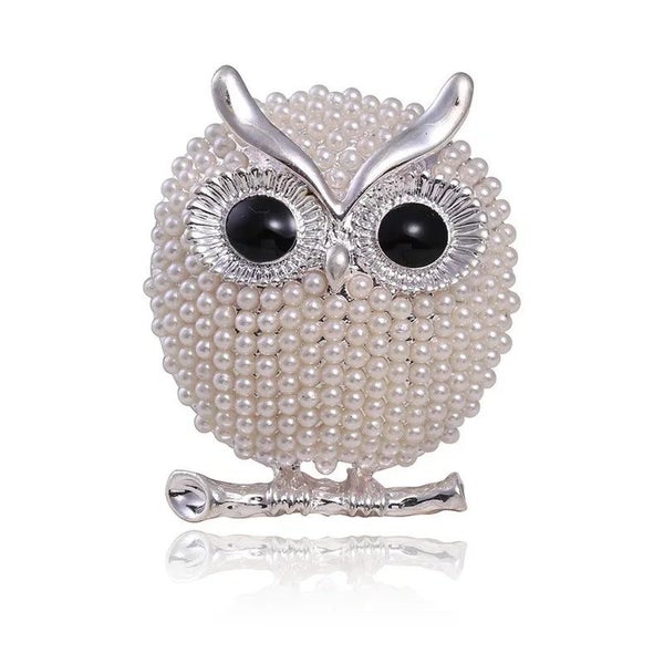 Tiny Pearls Women Brooch Cartoon Bird Owl Lapel Pin For Office Party Badge In... Carousel 2