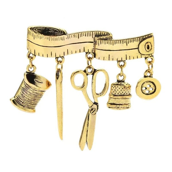 Vintage Tailor Scissors Brooch Pin Tailor Tape Tulers Carousel 2
