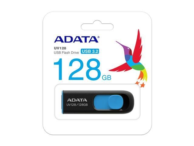 ADATA UV128 Dashdrive Retractable USB 3.0 128GB Blue/Black Flash Drive Carousel 1