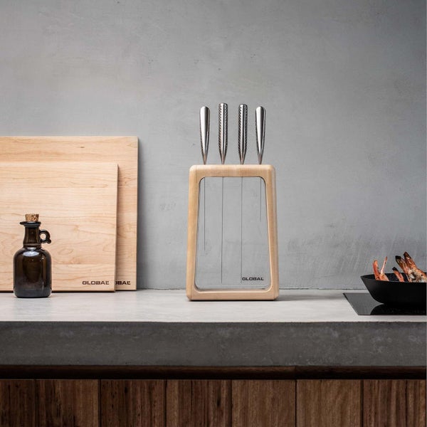 Global Hashira 5-Piece Japanese Knife Block Set Maple Stainless Steel - Made ... Carousel 3