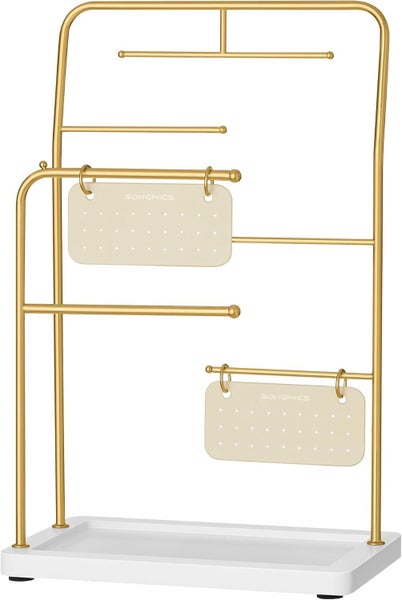 SONGMICS Metal Frame Jewelry Stand with 6 Hanging Rods - Metallic Gold Carousel 1