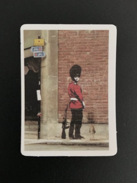** BANKSY ART ** 1 x Sticker - Royal Guard Peeing on Wall (5cm) Carousel 1