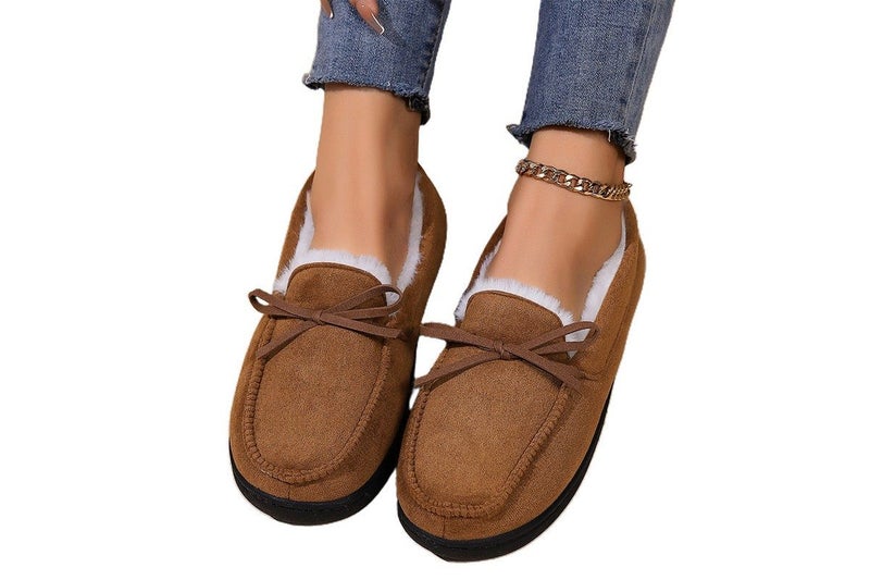 Winter Comfy Sherpa Ladies Slipper Soft Warm Moccasin Women Shoes-Dark Brown Carousel 1