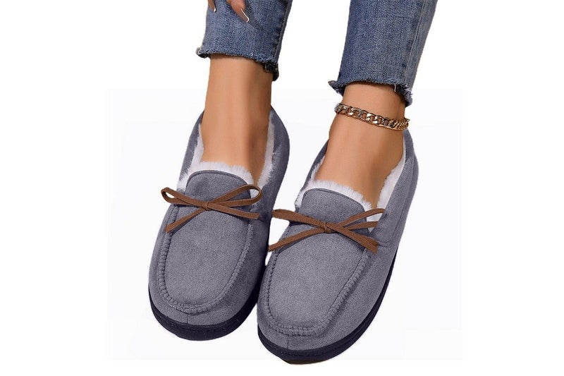 Winter Comfy Sherpa Ladies Slipper Soft Warm Moccasin Women Shoes-Grey Carousel 1