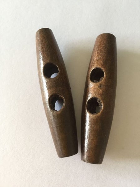 button Pack of 2 brown wooden toggles 60mm x 13mm Carousel 1