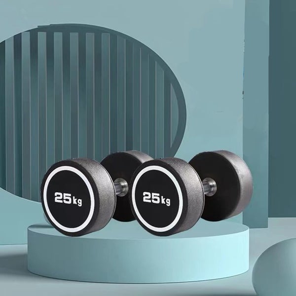 2 x 25kg Round Rubber Dumbbells Carousel 2