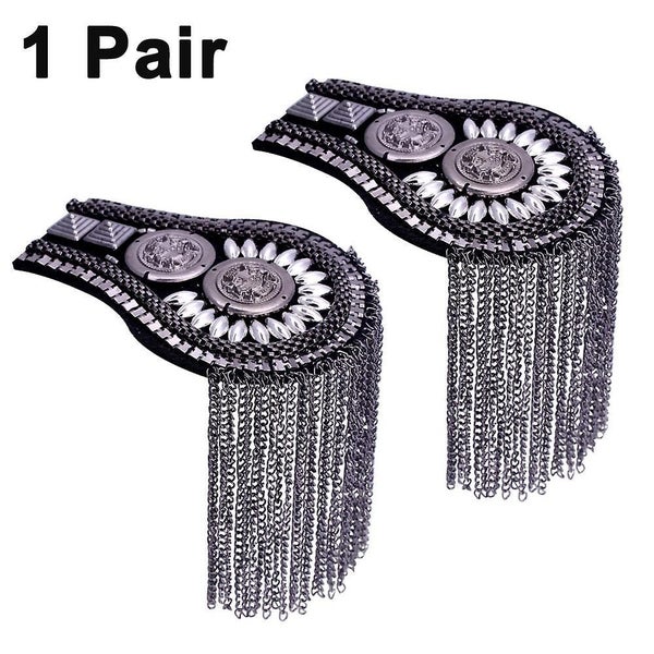 1 Pair Tassel Link Chain Epaulet Shoulder Boards Badge Metal Fringed Epaule Carousel 1