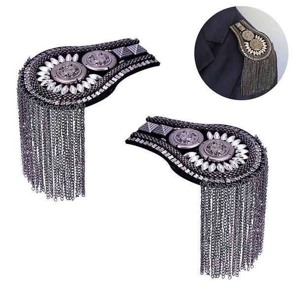 1 Pair Tassel Link Chain Epaulet Shoulder Boards Badge Metal Fringed Epaule Carousel 2