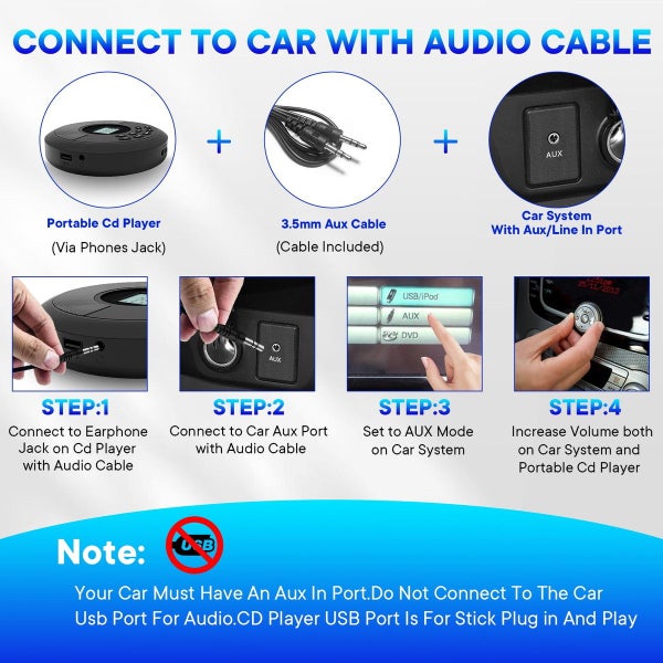 Portable Cd Player Bluetooth Rechargeable Walkman Cd Player With Speakers Carousel 2