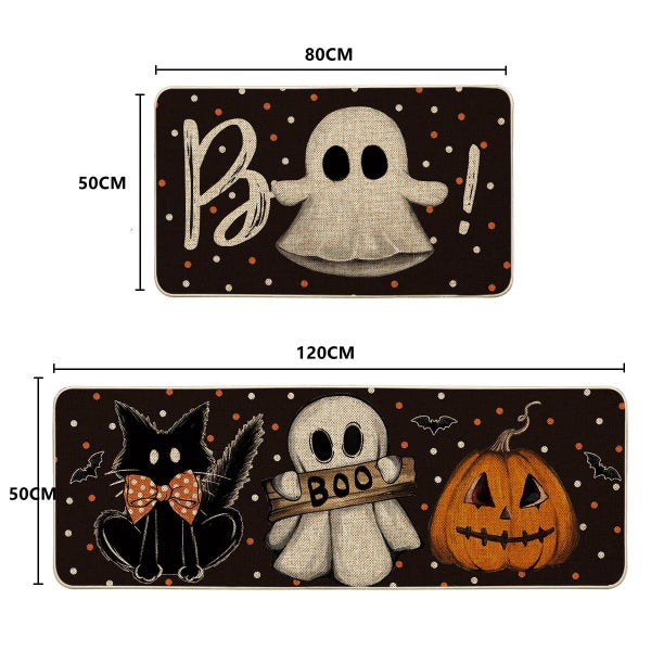 Ghost Pumpkin Cat Boo Orange Halloween Kitchen Mats Set of 2,Black Home Decor Lo Carousel 7