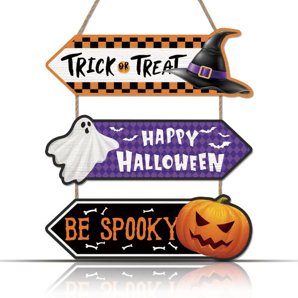 Halloween Signs Decorations,Trick or Treat Wall Hanging Door Sign,Porch Outdoor Carousel 2