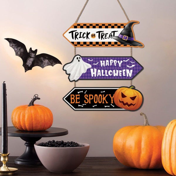Halloween Signs Decorations,Trick or Treat Wall Hanging Door Sign,Porch Outdoor Carousel 7