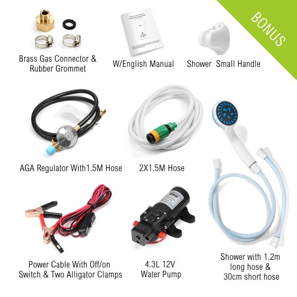 MAXKON Portable Gas Hot Water Heater LPG Instant Shower w/Water Pump - White Carousel 14