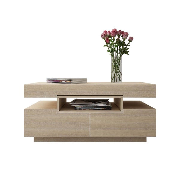 Coffee Table 4-Drawer Side Cabinet with Storage Shelf Oak Carousel 9