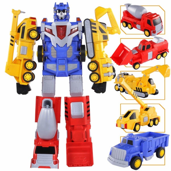 5-in-1 Construction Vehicles -Transform into Robot Action Figures, Assemble into Carousel 1