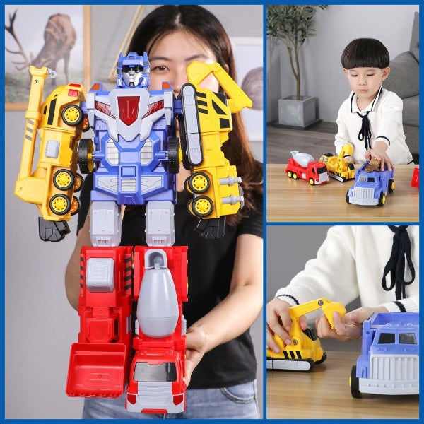 5-in-1 Construction Vehicles -Transform into Robot Action Figures, Assemble into Carousel 6