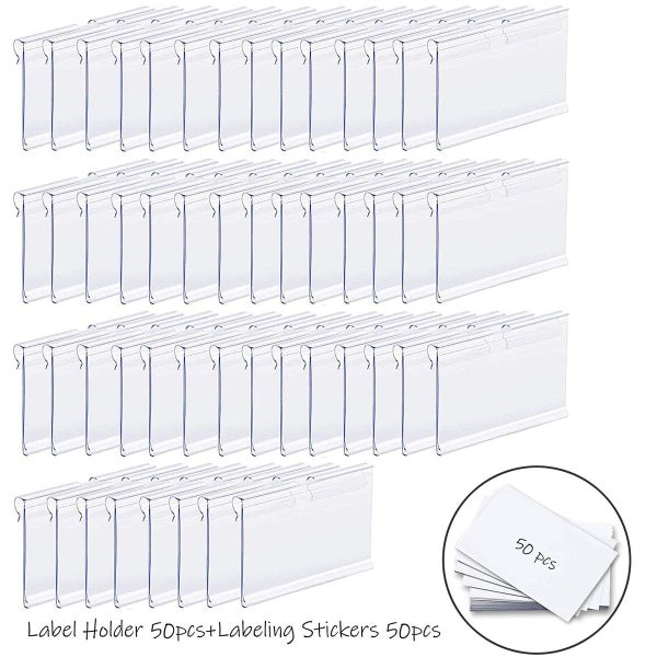 Basket Labels Clip On,50PCS Clear Plastic Bin Clip Labels for Baskets,Wire Shelf Carousel 11