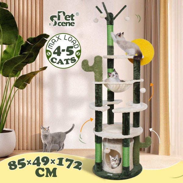 Cat Tree Tower Scratching Post House Bed Sisal Scratcher Cave Furniture 172cm Carousel 2