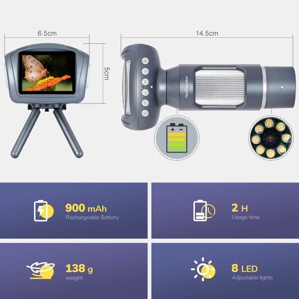 Portable Microscope LCD with 8G SD Card,Windows PC Compatible,Stem Educational T Carousel 9