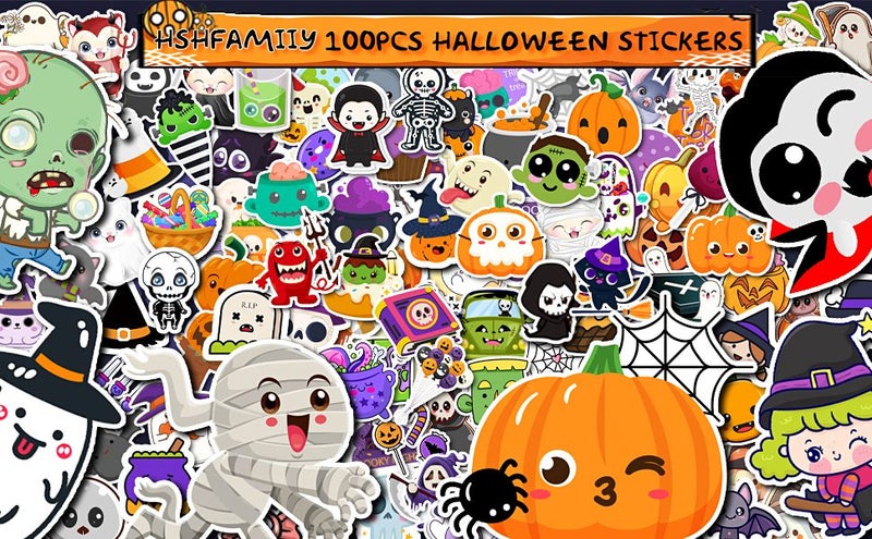 100 PCS Halloween Stickers,Halloween Party Favors,Non Repeating Vinyl Waterproof Carousel 1