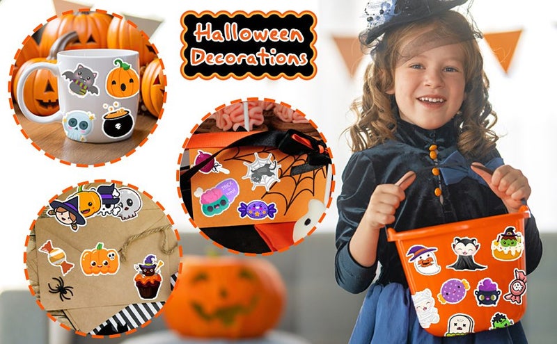 100 PCS Halloween Stickers,Halloween Party Favors,Non Repeating Vinyl Waterproof Carousel 2