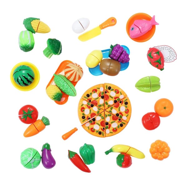 Pretend Play Set Kitchen Kids Cutting Fruits Vegetables Pizza Toys Set Carousel 13