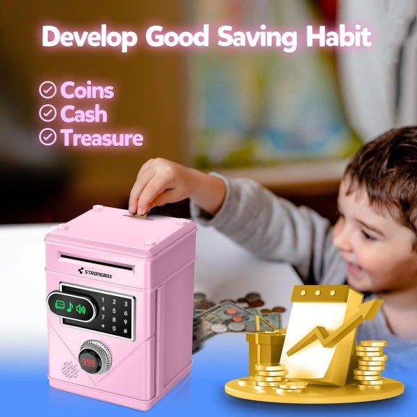 Electronic Piggy Bank for Kids, Money Saving Box for Kids Ages 5 to 13, Pink Carousel 7