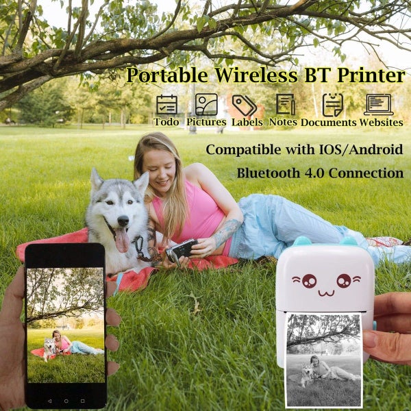 Portable Thermal Printer, Bluetooth Wireless Tiny Printer Blue Carousel 7