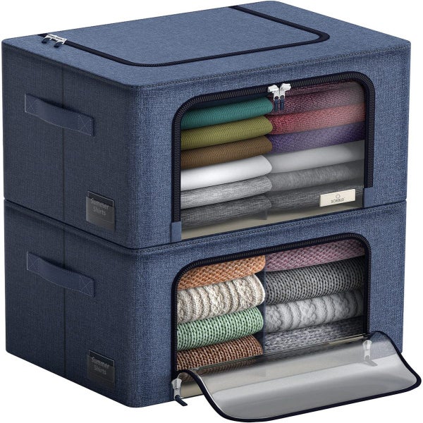 Storage Bins with Metal Frame - Stackable & Foldable Clothes Organizer Bags with Carousel 11