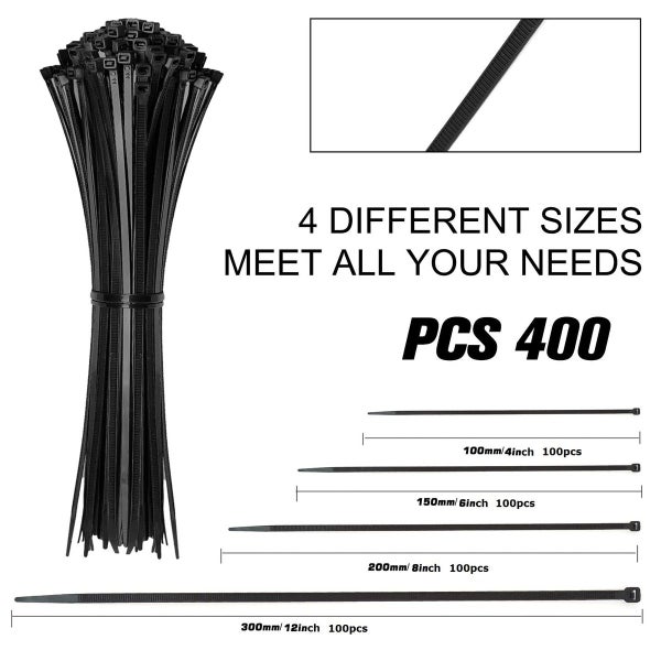 400 Pack Cable Zip Ties Self Locking Plastic Wire Loop Ties Carousel 2