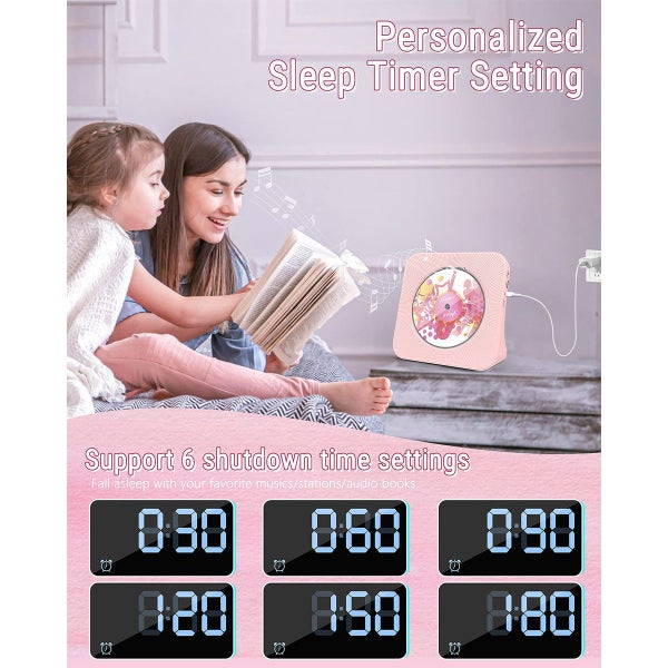 Portable Bluetooth CD Player 4000mAh Music Player HiFi Speaker Remote Control Carousel 12